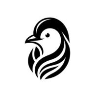 Stylized monochrome penguin head logo, featuring black and white featherlike details, focused on geometric design. vector