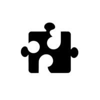 Isolated black puzzle piece with white insets and rounded edges floating on a light gray background with a shadow. vector