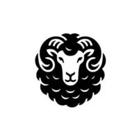 Stylized black and white rams head in a minimalist, circular design, with curved horns and a fluffy textured body. vector