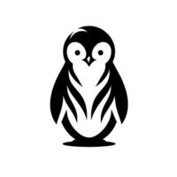 A minimalist black and white penguin design, featuring stylized featherlike patterns on a white background, symmetrical and bold. vector