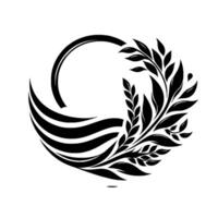 Abstract black and white floral with circular and curved elements, elegant and modern, isolated on white. vector