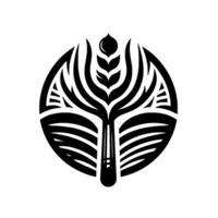 Stylized black and white emblem featuring a grainlike plant within a circle, conveying growth and nature themes. vector