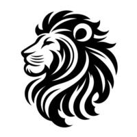 A stylized, monochromatic lion head profile in black and white, showcasing a tribal, patterned design, powerful and majestic. vector