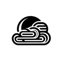 Monochrome cloud with hidden sun modern minimalist illustration on white backdrop, atmospheric symbol. vector