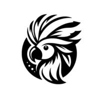 Stylized black and white parrot head emblem within a circle, modern design, clean and bold vector