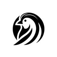 Monochromatic bird with stylized feathers enclosed in a circular frame, representing strength and simplicity. vector