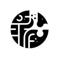 Geometric abstract composition within a circle contrasting black white shapes, lines, curves, and dots, evoking modern design. vector