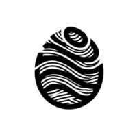 Abstract monochrome featuring an egglike shape composed of layered, wavy black and white stripes, creating a d effect, on a minimalist background. vector