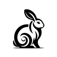 Elegant black and white illustration of a sitting rabbit with curly patterning, clean lines, and minimalist on white. vector