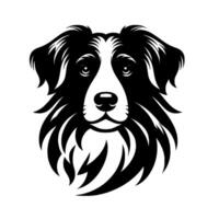 Minimalist black and white portrait of a border collie dog in a symmetric, vectorart style. vector