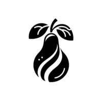 Stylized black pear with leaves minimalist monochrome on white background, representing nature. vector