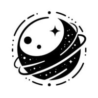Celestial yinyang a minimalist monochrome depicting a cosmic body with crescent moon, stars, and orbital rings. vector