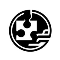 Black and white circular design puzzle piece with circuitry, emphasizing connection and integration vector