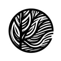 Circular abstract illustration black and white stylized tree, leafy within a round frame, minimalist art. vector