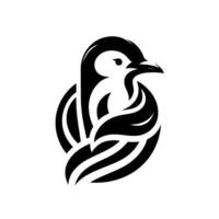 Elegant black and white penguin featuring flowing lines and stylized feathers on white background. vector
