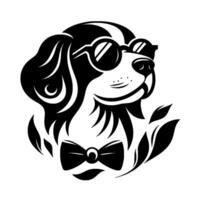 Stylish monochrome illustration of a cool dog wearing sunglasses and a bowtie, with a sophisticated and modern design. vector