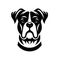 Bold black and white boxer dog head portrait, minimalist design, illustration, isolated on white background, pet breed icon. vector
