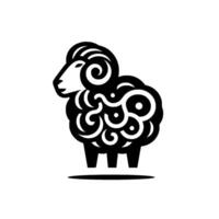 Stylized black and white sheep with intricate curly wool and simple, modern on isolated white background. vector