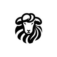 A minimalist, bold black and white of a sheeps head, showcasing clean lines and negative space, ideal for a logo. vector