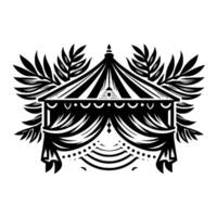 Elegant black and white illustration of a pavilion with drape and laurel leaves. vector