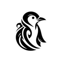 Minimalist black and white penguin featuring swirls, curves, and clean lines against a plain white background. vector