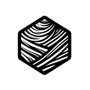 Abstract black hexagon with curvilinear white stripe pattern on a white background geometric and vector