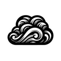 Stylized black and white cloud with swirling, wavelike patterns, set against a plain white backdrop, illustrative art. vector