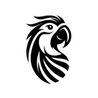 Striking monochrome illustration of a stylized parrot head, featuring bold stripes and a minimalist aesthetic against a pure white background. vector