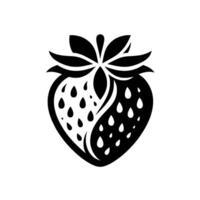 Yinyang inspired strawberry a minimalist black and white featuring a divided fruit with leaves, representing balance and contrast on white background. vector