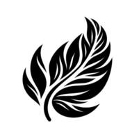 Bold, stylized black leaf with intricate veining and overlapping segments against stark white background. vector