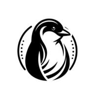 Black and white penguin with decorative circle border and dotted accents. minimalist design. vector