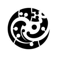 Geometric black and white circular with flowing lines, dots, and negative space in a modern, abstract composition. vector