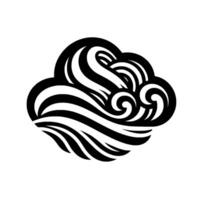 Stylized black and white cloud featuring swirling lines and rounded forms on a clean white background. vector