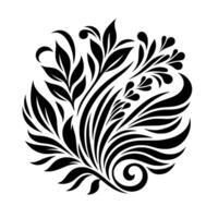 Abstract black floral against a white background, featuring flowing lines and leaves. vector