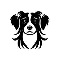 A friendly and stylized portrait of a border collie dog, rendered in black and white, with a smiling expression and symmetrical design. vector