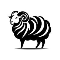 Minimalist black and white ram in profile view, illustrative with striped fur and detailed horns on a white backdrop vector