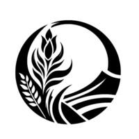 Symbolic black and white emblem, wheat and stylized floral elements in a circular design, representing growth and nature. vector