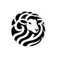 Stylized black and white sheep head logo, modern with geometric forms, circular shape, minimalist, clean. vector