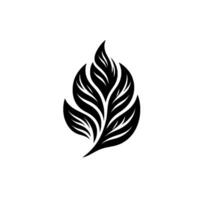 Bold, monochrome of a stylized leaf or flame design, showcasing intricate veining within organic shapes. vector