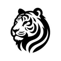 Bold black and white silhouette of a majestic tiger head in profile, focused on intricate stripe detail. vector