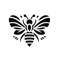 Bold, symmetrical black and white of a honeybee, perfect for logo, stencil, or element. vector
