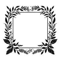Elegant black and white floral square frame with leaves and berries for decoration and invitation design. vector