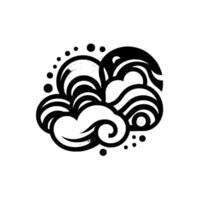 Stylized cloud in monochrome, featuring swirling lines, gradients, and dot accents. vector
