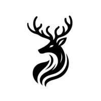 Minimalist black silhouette of a majestic stag with intricate antlers and flowing lines against a white background. vector