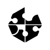 Abstract geometric design four interlocking puzzle pieces in black on white background. minimalist and symmetrical. vector
