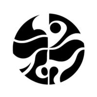 Abstract circular of intertwined black shapes, on white, featuring curves, circles, and geometric forms. vector