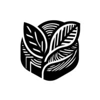 Intricate black and white leaf design a symmetrical floral illustration with detailed vein patterns and layered leaf composition. vector