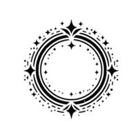Elegant minimalist circular emblem with stylized stars and decorative lines, a celestial on white background, perfect for logos. vector