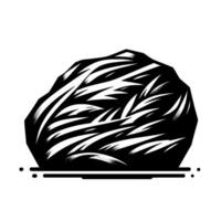 Striking black and white illustration of a textured rock formation with sharp, linear light and shadow accents, set against white. vector