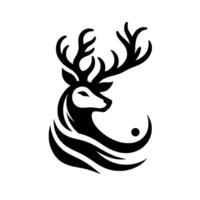 Elegant deer silhouette with flowing lines and yinyang symbolism, a modern monochrome emblem, with stylized antlers, against white background vector